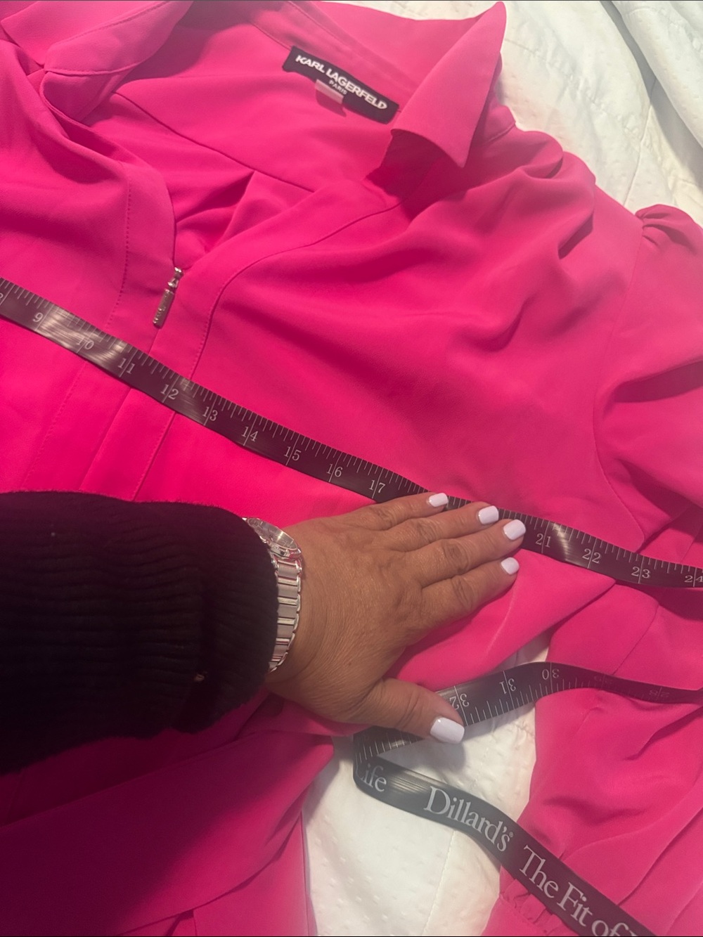 Karl Lagerfeld Hot Pink Long Sleeve Belted Dress - Picture 9 of 16